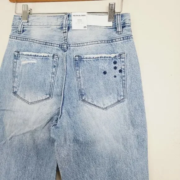 Neon Blonde Siren Starstruck Straight Leg Jeans NWT High Rise Embroidered 25 - Picture 7 of 8